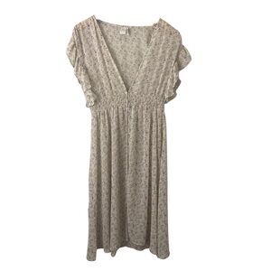 Paper Crane Ditsy Floral Sheer Long Duster XS Smocked Boho Cottagecore Prairie